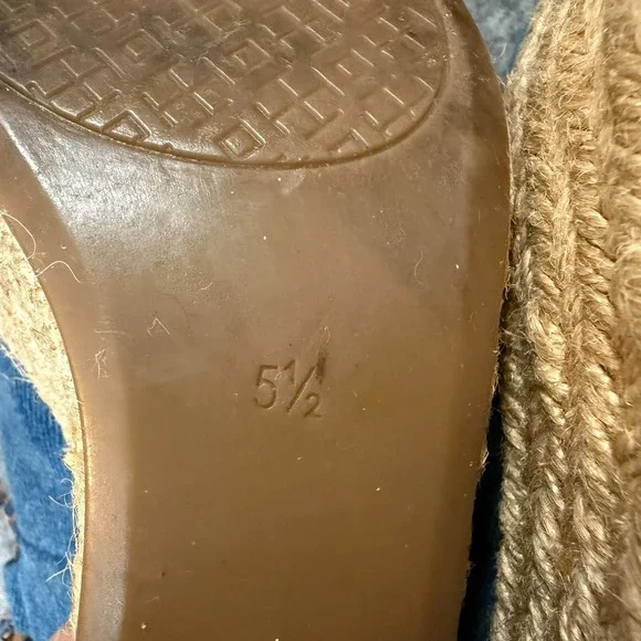 Tory Burch Espadrille Sandals 5.5 Positano Blue Canvas Platform Lace - Picture 8 of 8